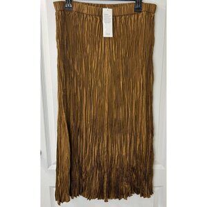 Eileen Fisher Large L Bronze Crushed Silk Pleated Skirt MSRP $248 NWT
